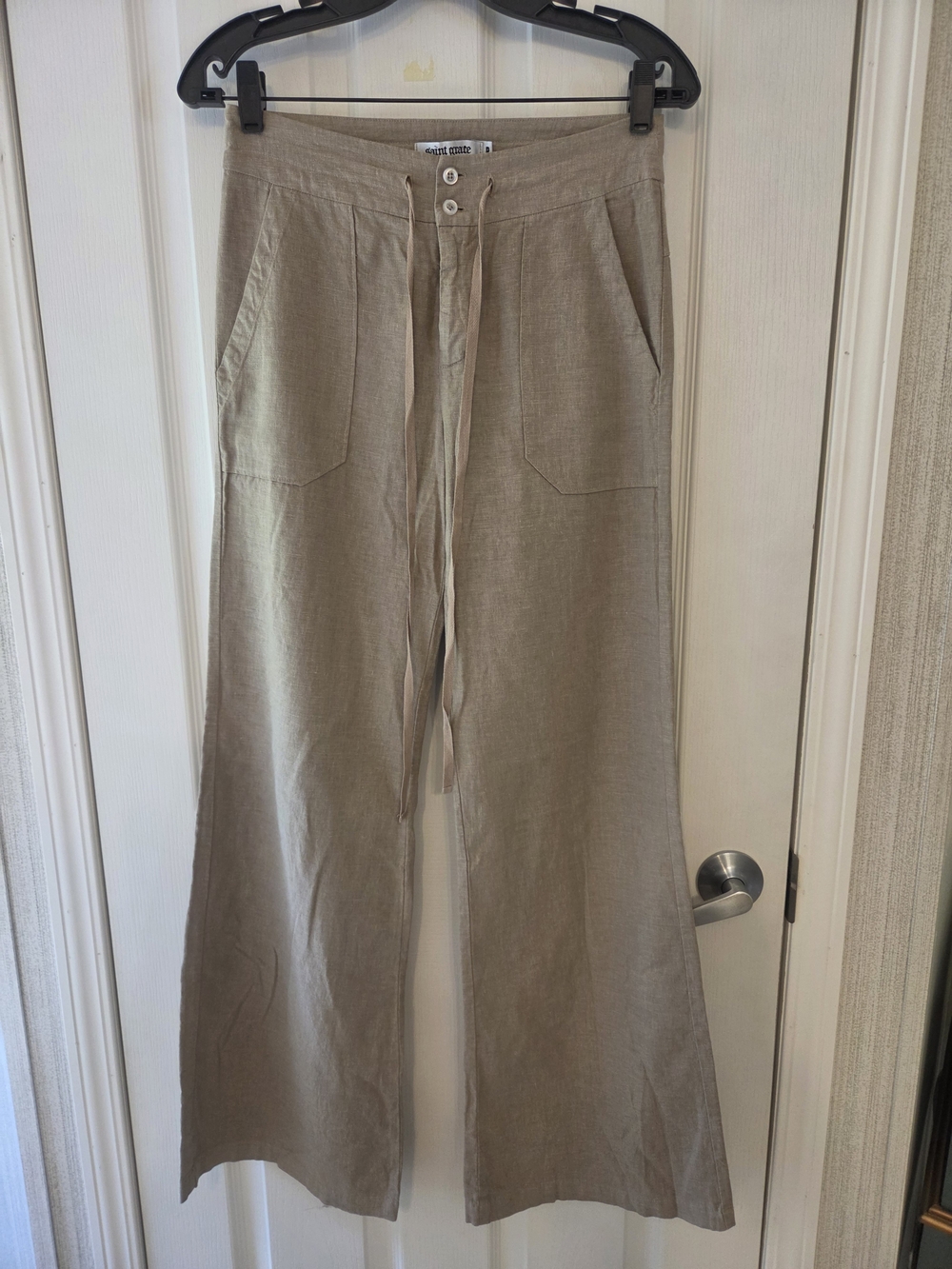 Saint Grace Beige Wide-Leg Drawstring Chinos